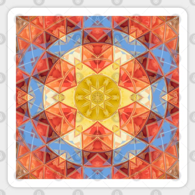 Mosaic Mandala Orange Blue and Yellow Sticker by WormholeOrbital